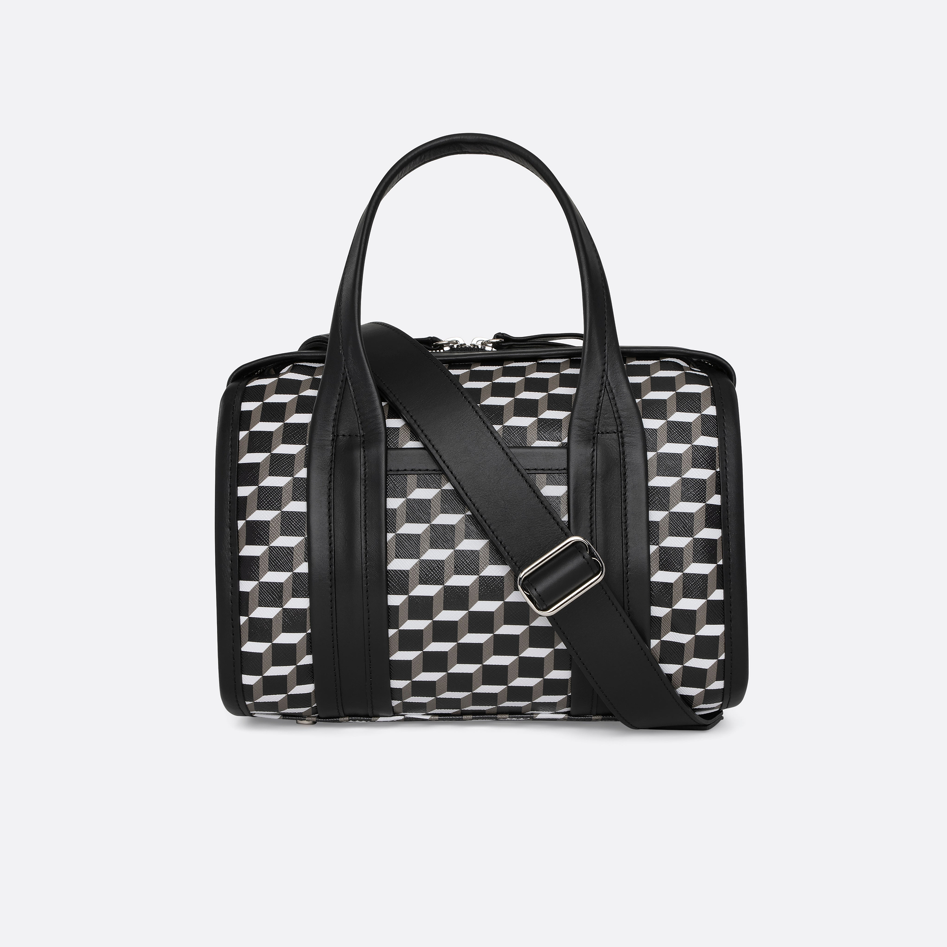 Pierre Hardy SAC À MAIN MINI CAB, toile enduite cube perspective et ganses en cuir de veau noir