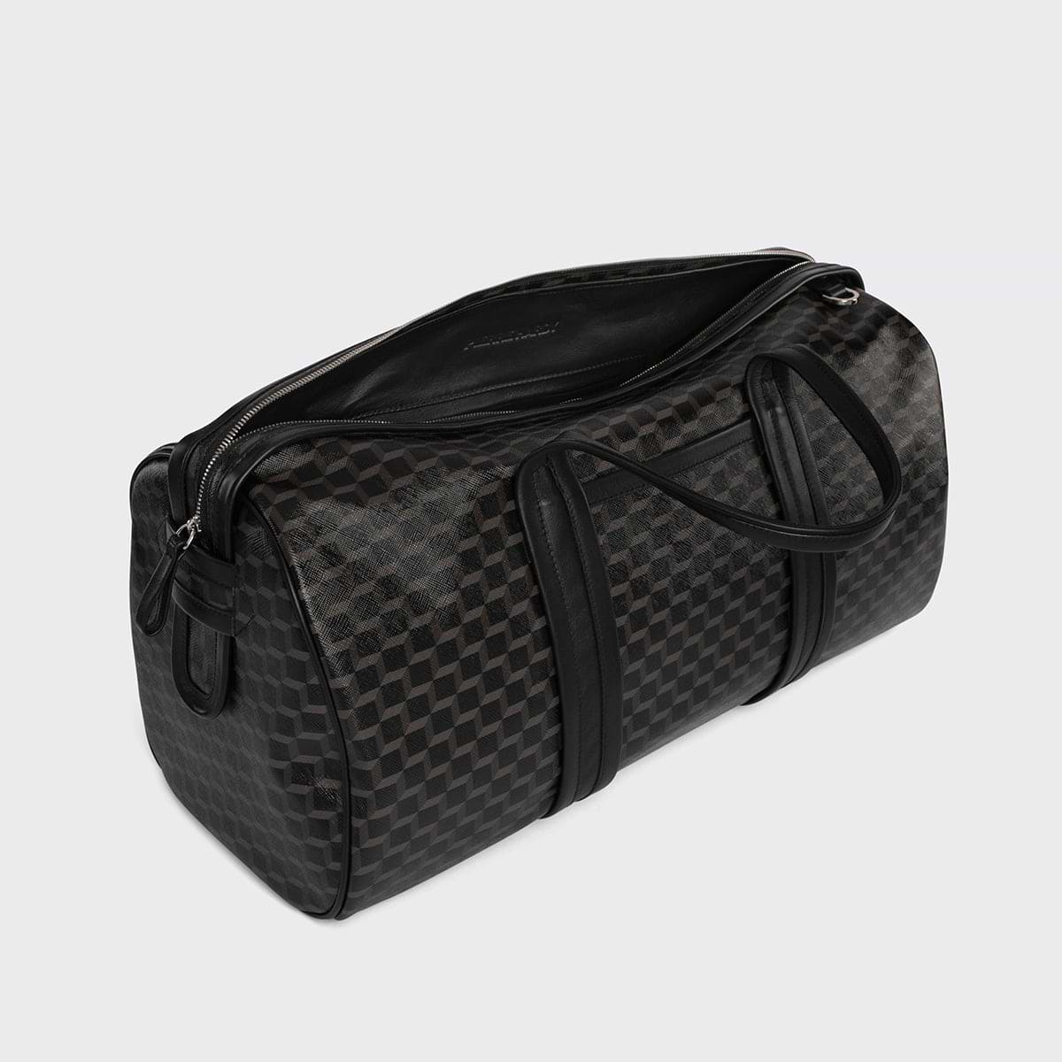 Pierre Hardy SAC WEEK-END CAB, toile enduite cube perspective noir et cuir de veau noir, vue 2