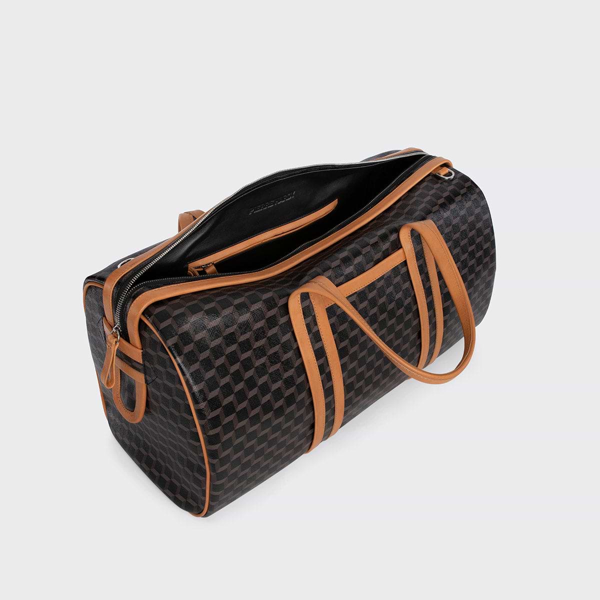 Pierre Hardy SAC WEEK-END CAB, toile enduite cube perspective noir et ganses en cuir de veau naturel, vue 5