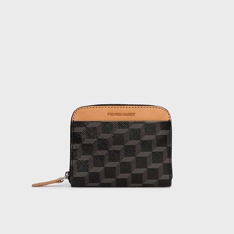 Pierre Hardy PORTE MONNAIE GINZA, toile enduite cube perspective noir et cuir de veau naturel