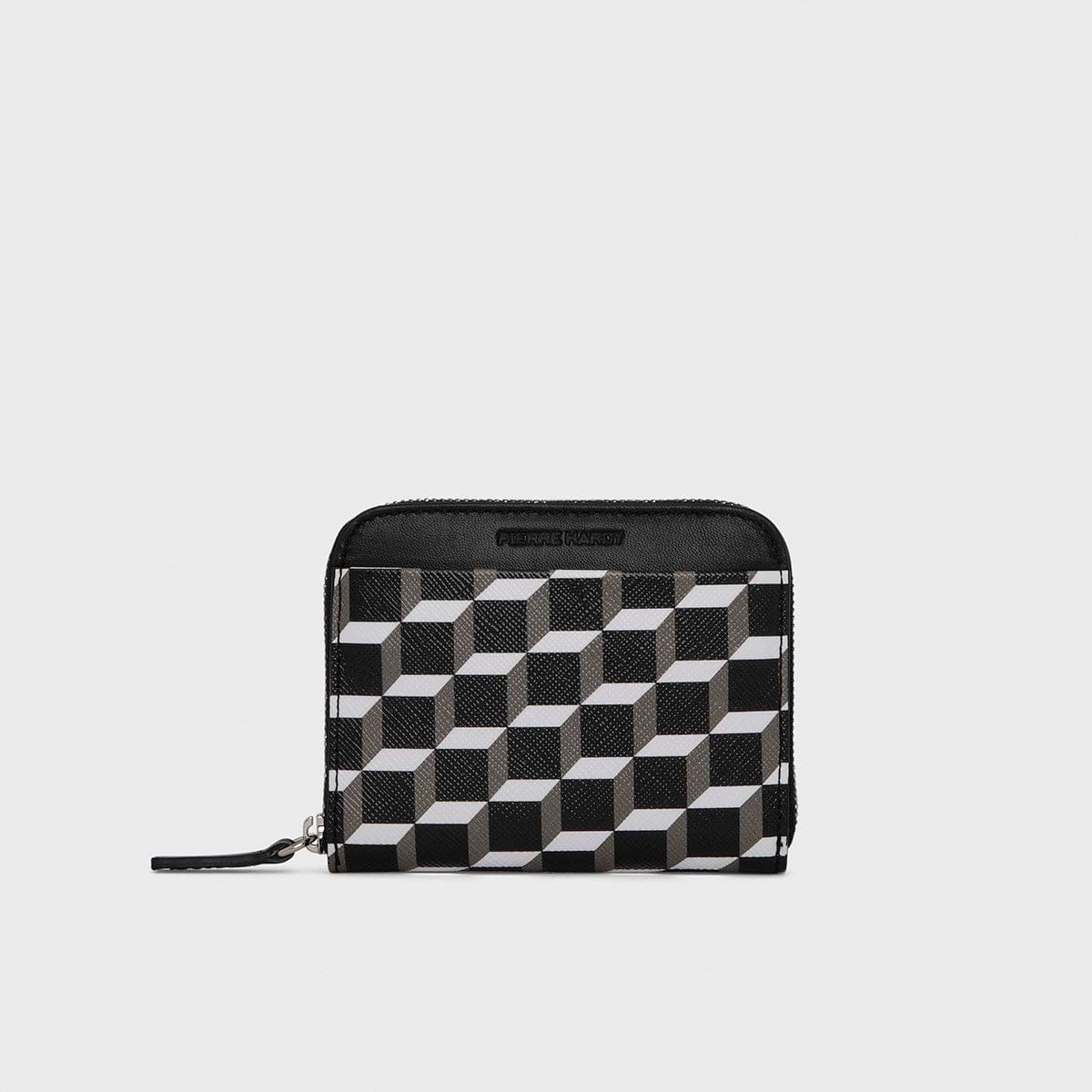 Pierre Hardy PORTE MONNAIE GINZA, toile enduite cube et cuir de veau noir
