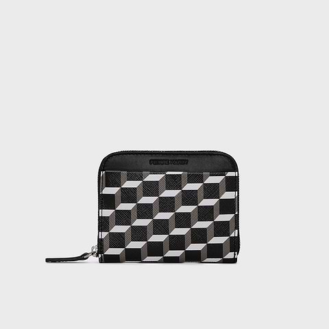 Pierre Hardy PORTE MONNAIE GINZA, toile enduite cube et cuir de veau noir