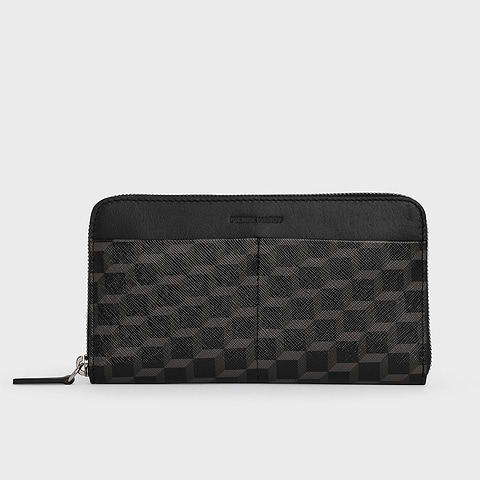 Pierre Hardy MAXI PORTEFEUILLE AOYAMA, toile enduite cube, cuir de veau noir