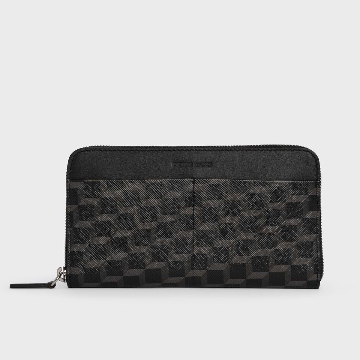 Pierre Hardy MAXI PORTEFEUILLE AOYAMA, toile enduite cube, cuir de veau noir