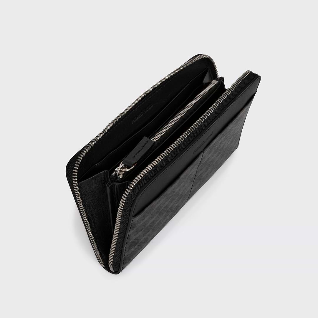 Pierre Hardy MAXI PORTEFEUILLE AOYAMA, toile enduite cube, cuir de veau noir, vue 3