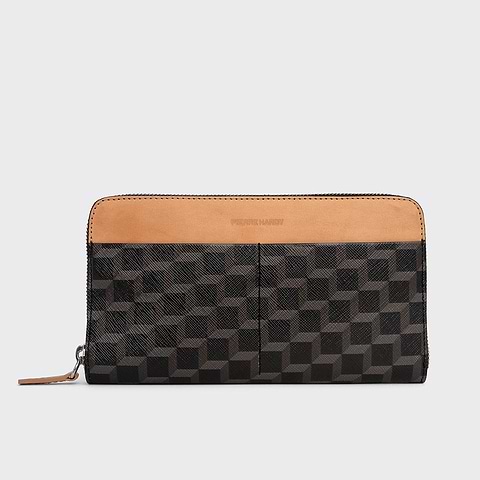 Pierre Hardy MAXI PORTEFEUILLE AOYAMA , toile enduite cube perspective noir et cuir de veau naturel