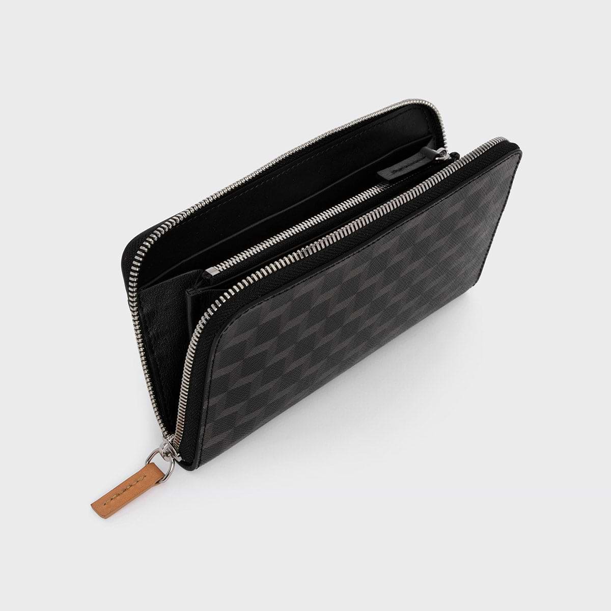 Pierre Hardy MAXI PORTEFEUILLE AOYAMA , toile enduite cube perspective noir et cuir de veau naturel, vue 3