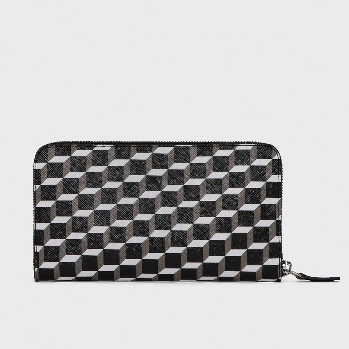Pierre Hardy MAXI PORTEFEUILLE AOYAMA, toile enduite cube, cuir d'agneau noir, vue 4