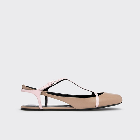 Pierre Hardy RIO BALLET FLAT, taupe calfskin and pink kidskin
