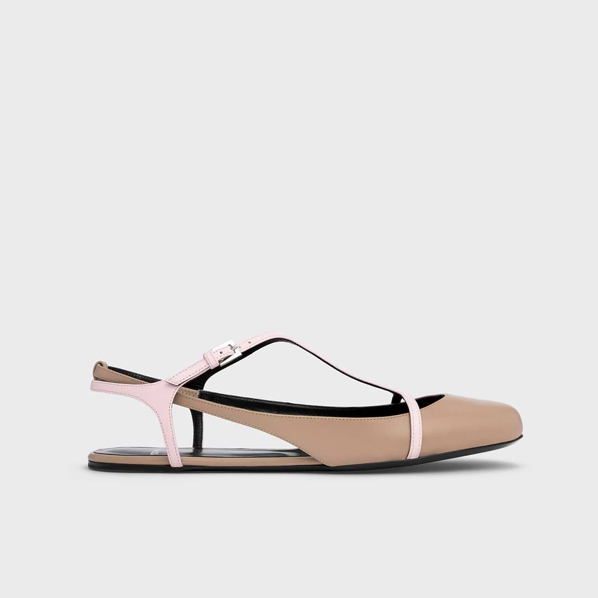 Pierre Hardy RIO BALLET FLAT, taupe calfskin and pink kidskin