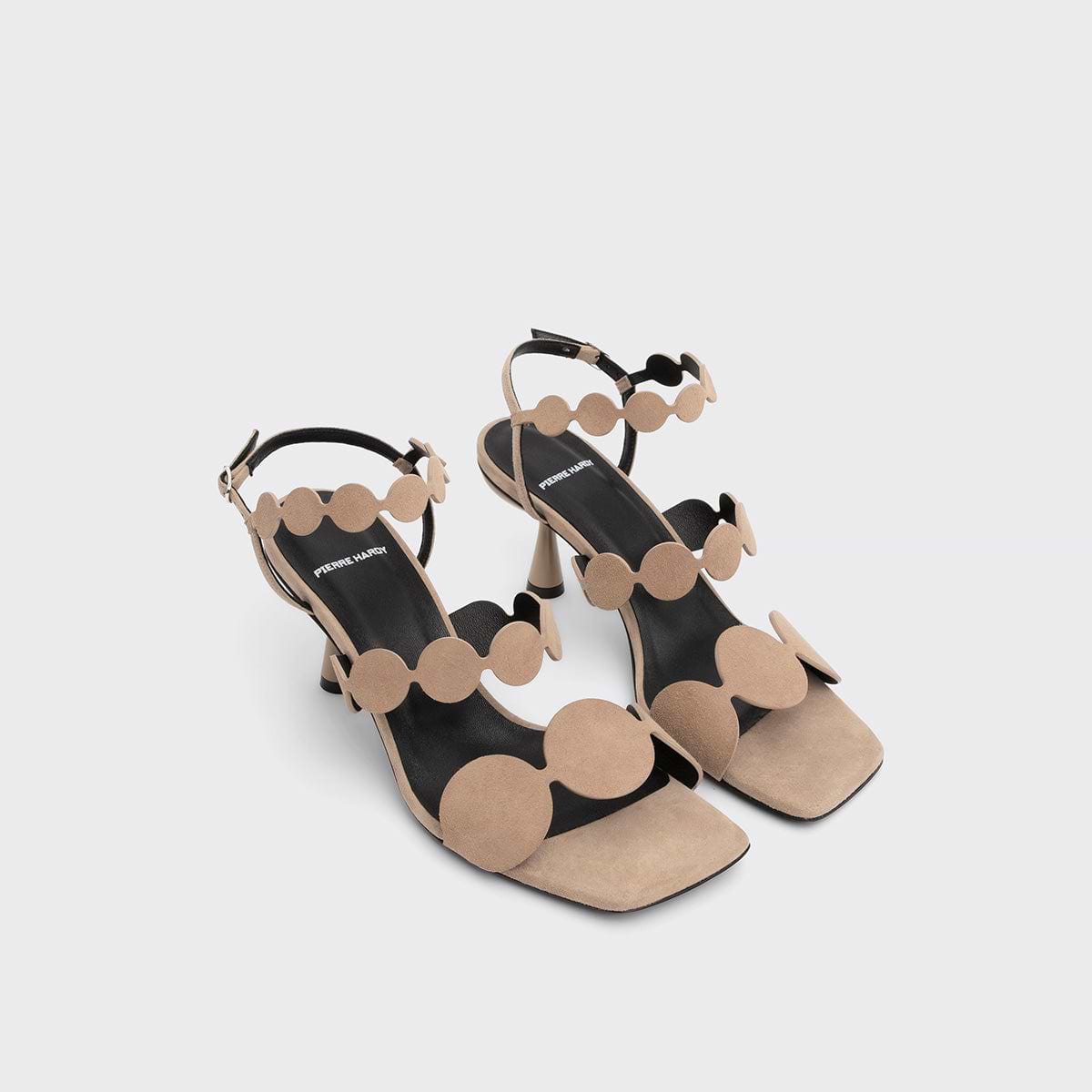 Pierre Hardy SANDALE À TALON MULTI BULLE LAVA, cuir de chevreau velours beige, vue 7
