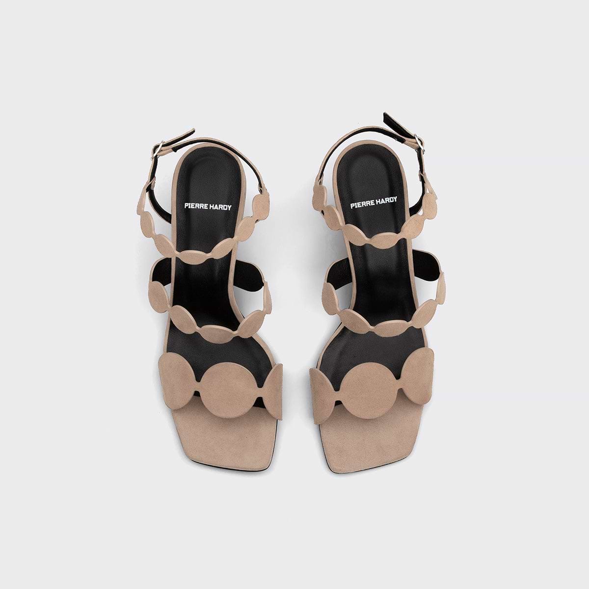 Pierre Hardy SANDALE À TALON MULTI BULLE LAVA, cuir de chevreau velours beige, vue 3