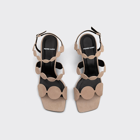Pierre Hardy SANDALE À TALON MULTI BULLE LAVA, cuir de chevreau velours beige, vue 2