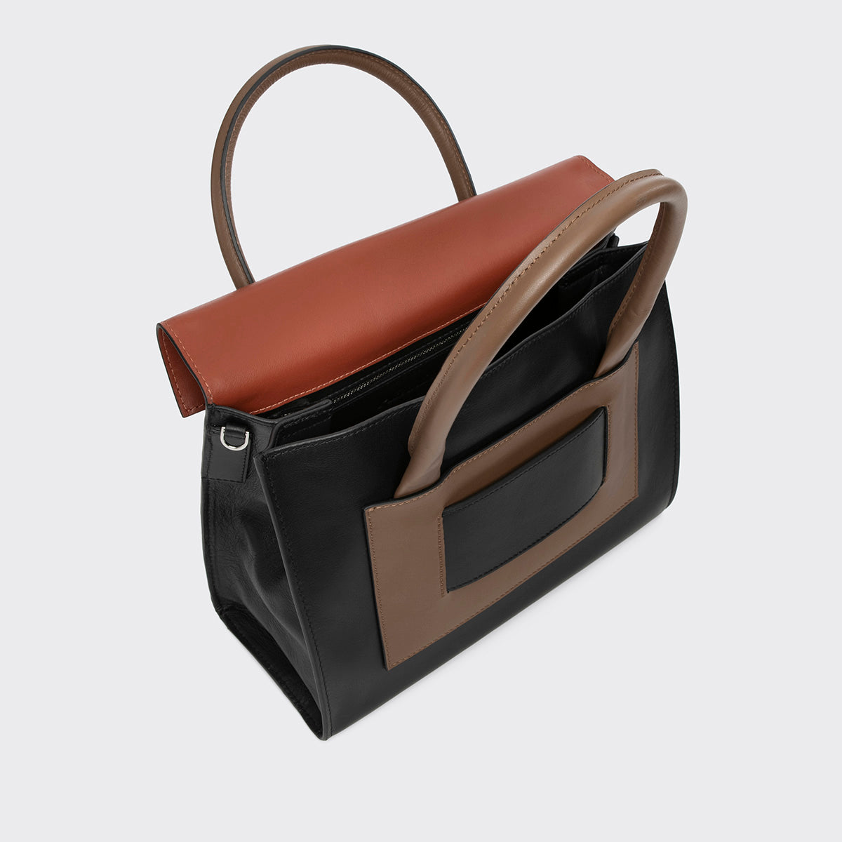 Pierre Hardy CABAS 217, cuir de veau noir, camel et rouille, vue 2