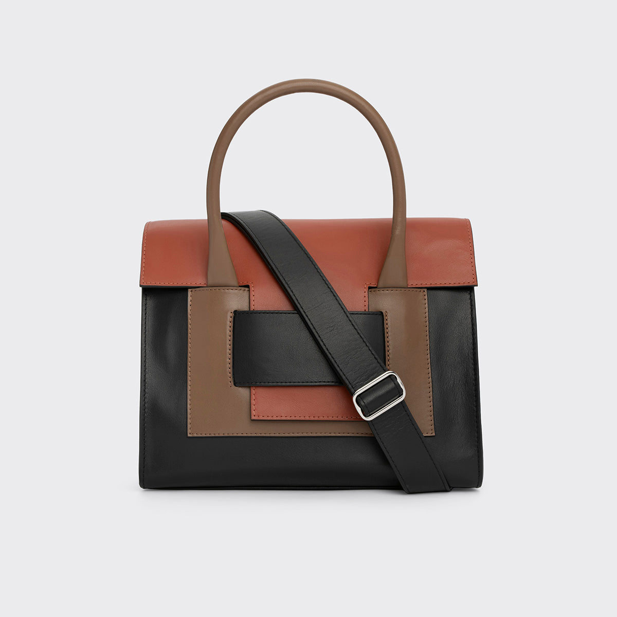 Pierre Hardy CABAS 217, cuir de veau noir, camel et rouille