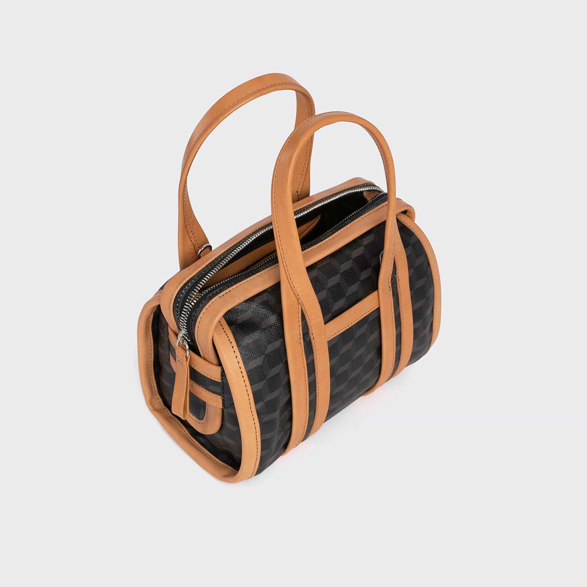 Pierre Hardy SAC NANO CAB, toile enduite cube perspective noir et ganses en cuir de veau naturel, vue 2