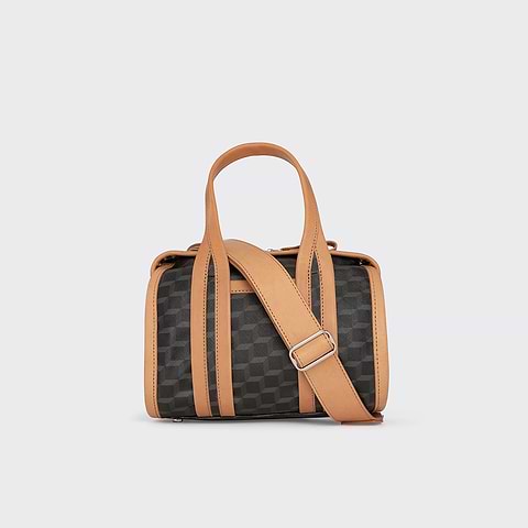Pierre Hardy SAC NANO CAB, toile enduite cube perspective noir et ganses en cuir de veau naturel