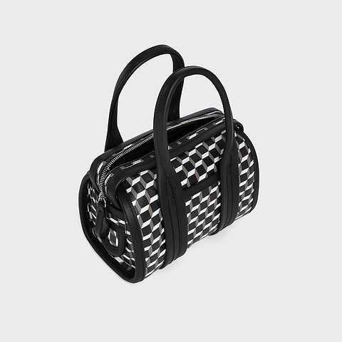 Pierre Hardy SAC NANO CAB, toile enduite cube perspective et ganses en cuir de veau noir, vue 2