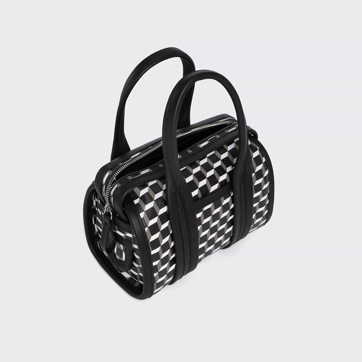 Pierre Hardy SAC NANO CAB, toile enduite cube perspective et ganses en cuir de veau noir, vue 2
