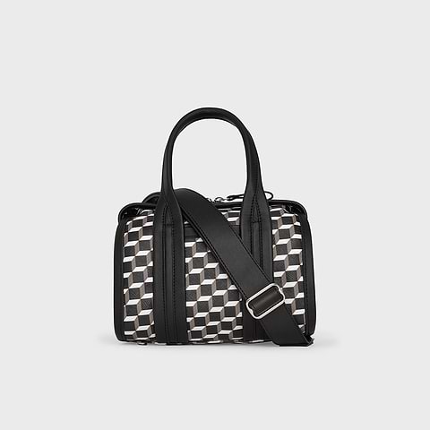 Pierre Hardy SAC NANO CAB, toile enduite cube perspective et ganses en cuir de veau noir