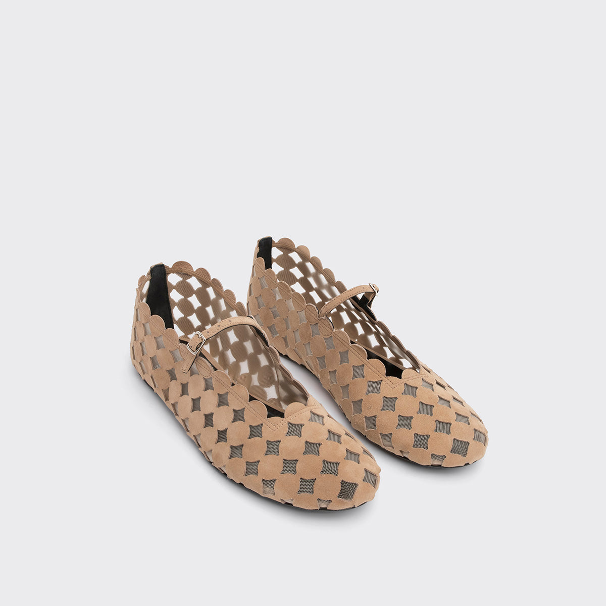 Pierre Hardy BALLERINE MINI BULLES, chevreau velours beige et mesh blanc, vue 6