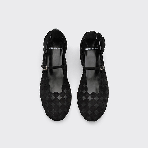 Pierre Hardy BALLERINE MINI BULLES, cuir de chèvre velours noir et mesh noir, vue 2
