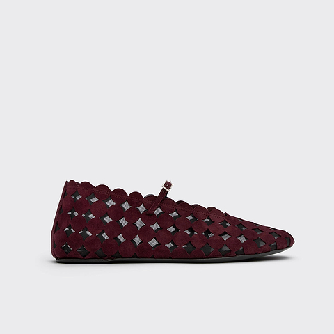 Pierre Hardy BALLERINE MINI BULLES, chevreau velours bordeaux et mesh noir