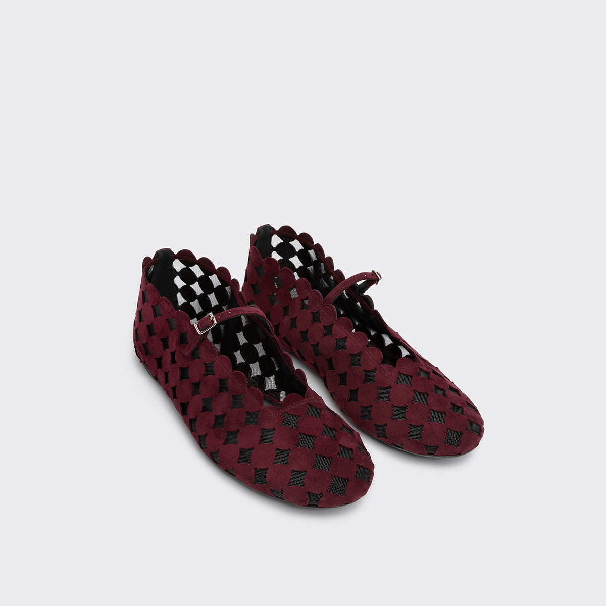 Pierre Hardy BALLERINE MINI BULLES, chevreau velours bordeaux et mesh noir, vue 4