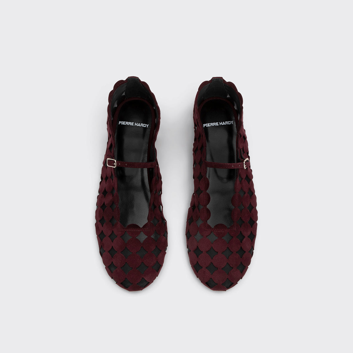 Pierre Hardy BALLERINE MINI BULLES, chevreau velours bordeaux et mesh noir, vue 3