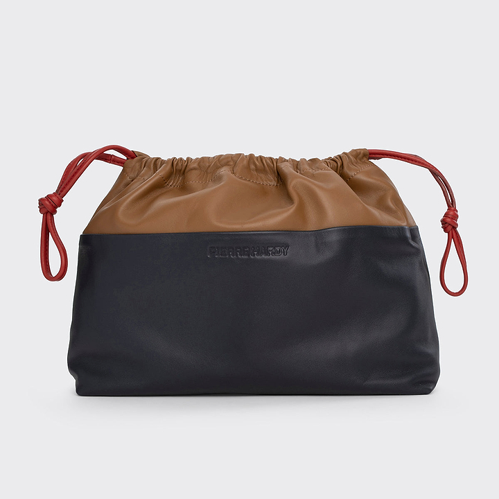 Pierre Hardy POCHETTE TWIN MAXI, cuir d'agneau camel et bleu marine, vue 8