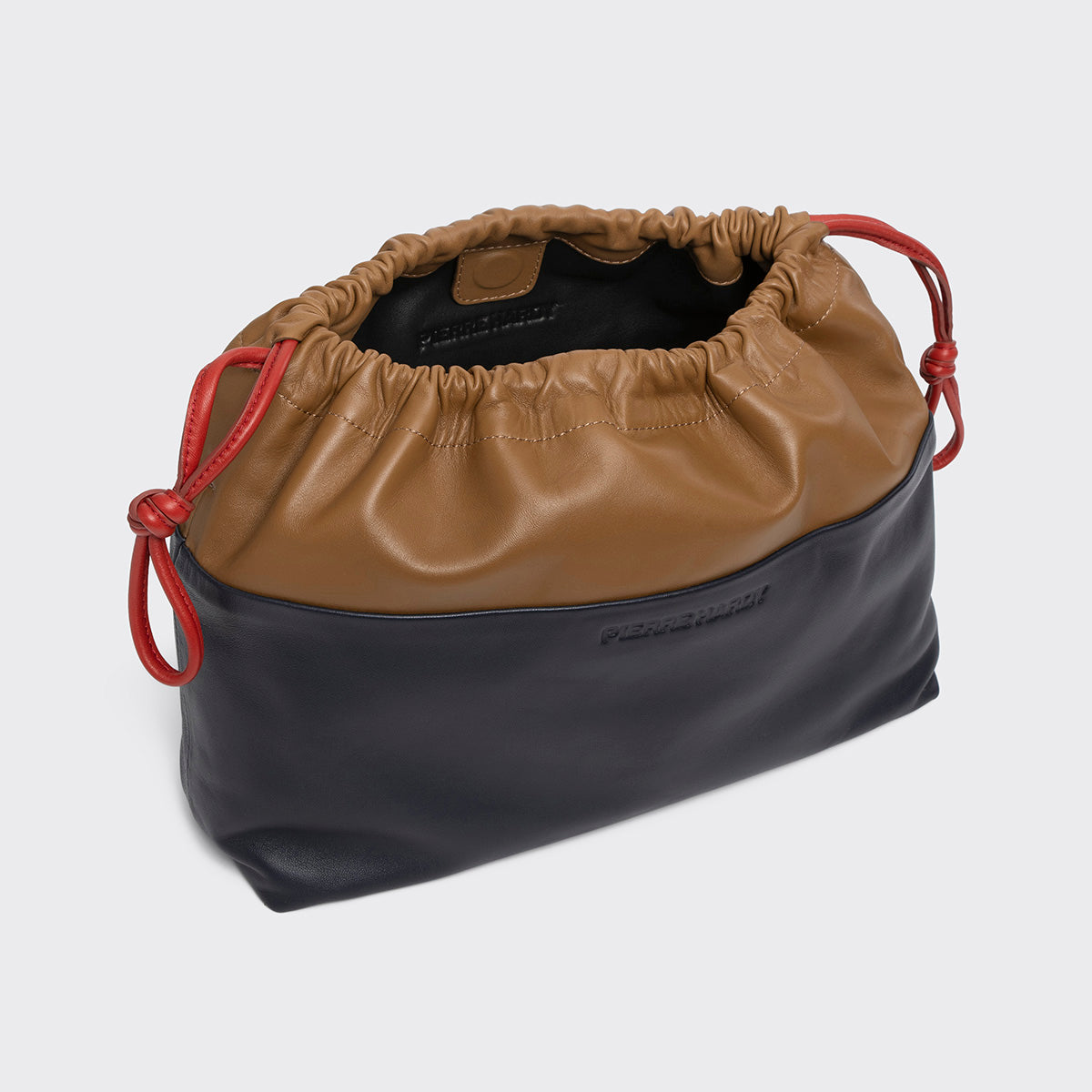 Pierre Hardy POCHETTE TWIN MAXI, cuir d'agneau camel et bleu marine, vue 5
