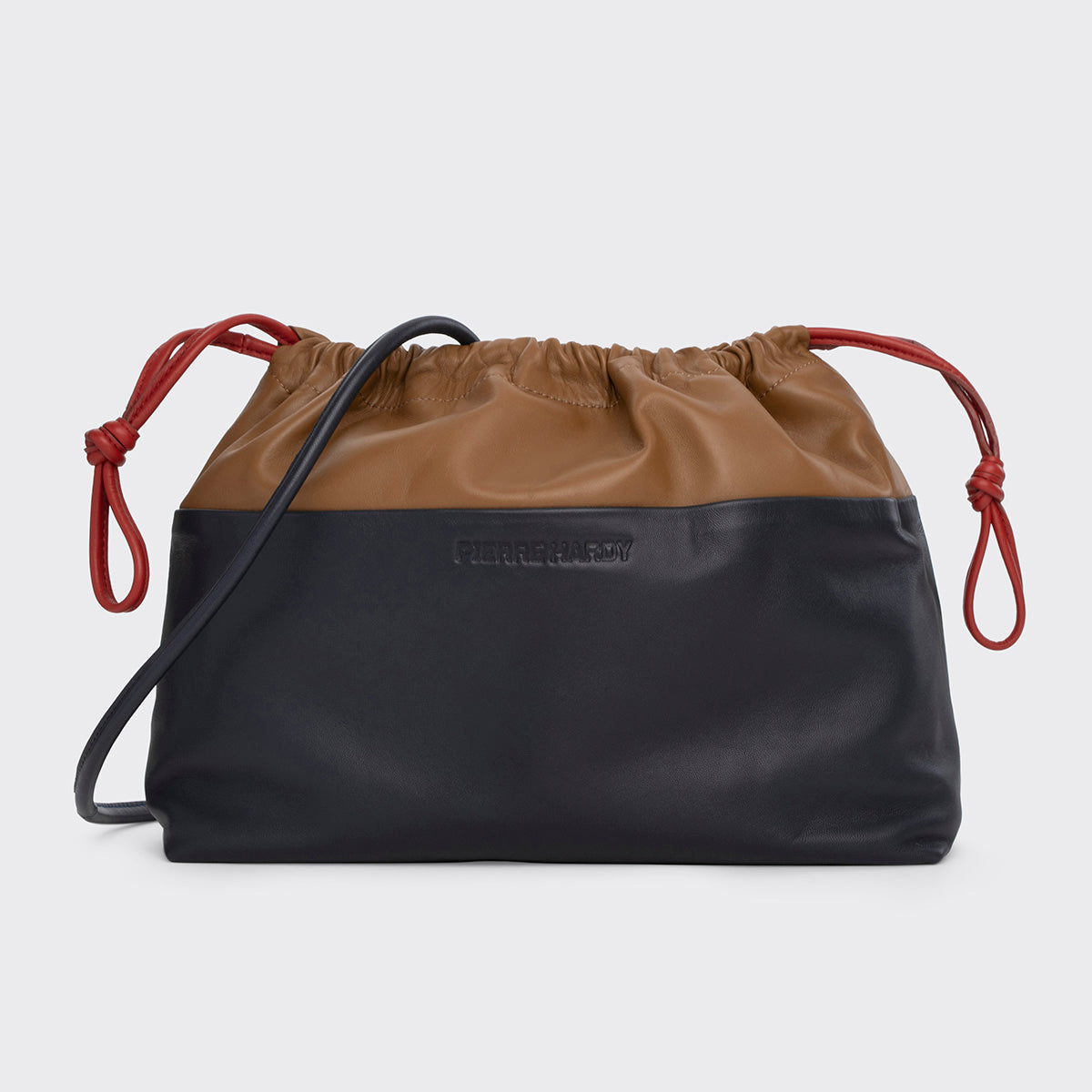 Pierre Hardy POCHETTE TWIN MAXI, cuir d'agneau camel et bleu marine