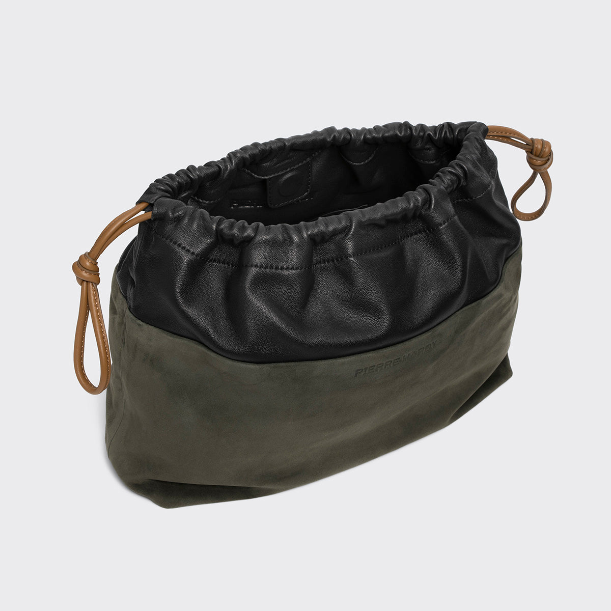 Pierre Hardy POCHETTE TWIN MAXI, cuir de chevreau velours kaki et cuir d'agneau noir, vue 3