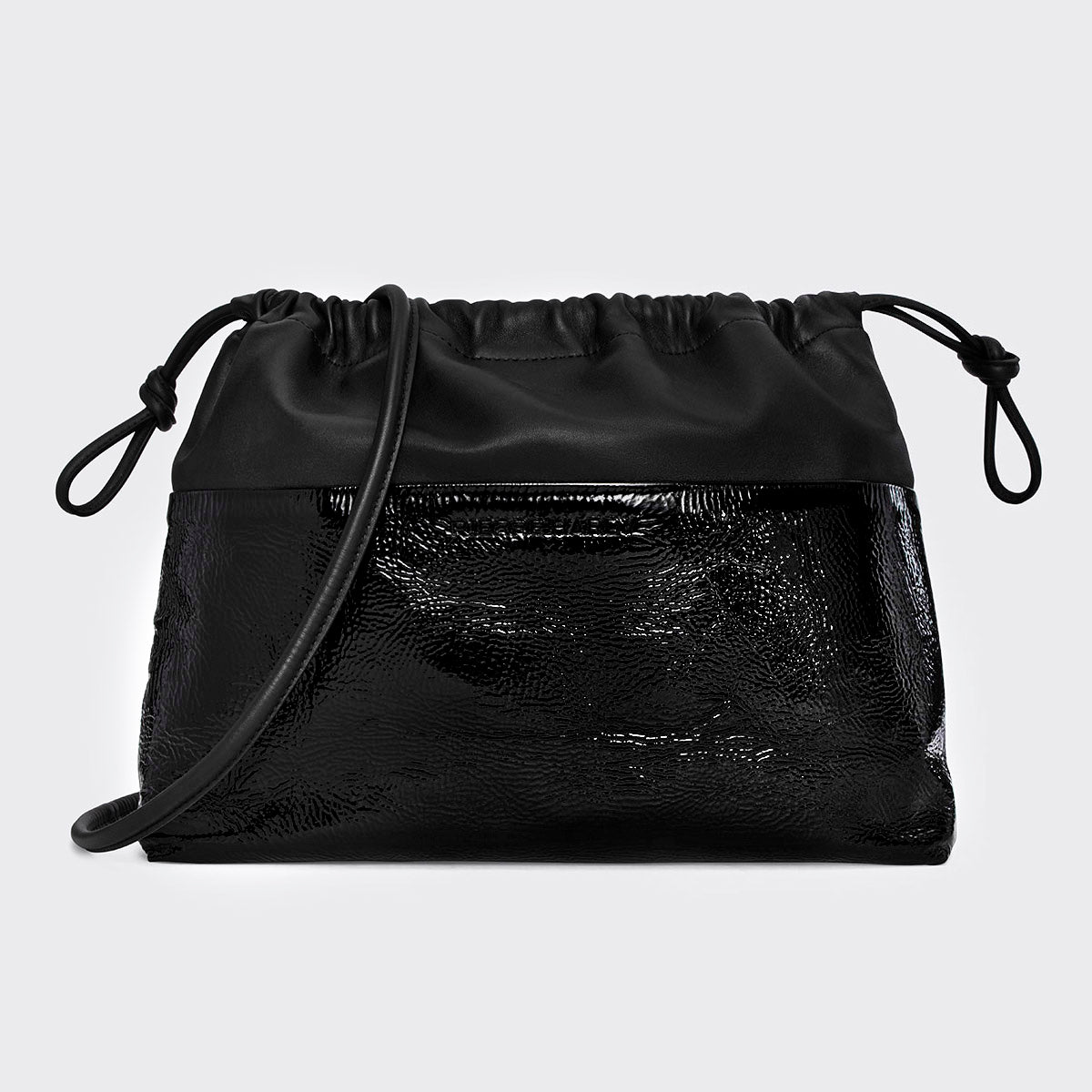 Pierre Hardy POCHETTE TWIN MAXI, cuir de chevreau verni noir et cuir d'agneau noir