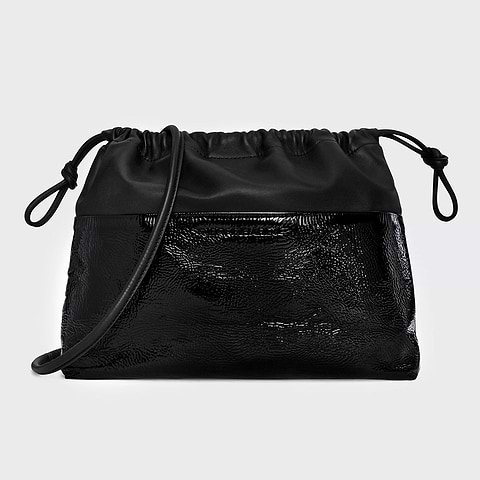 Pierre Hardy POCHETTE TWIN MAXI, cuir de chevreau verni noir et cuir d'agneau noir