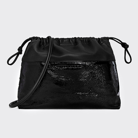 Pierre Hardy POCHETTE TWIN MAXI, cuir de chevreau verni noir et cuir d'agneau noir