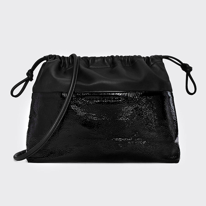Pierre Hardy POCHETTE TWIN MAXI, cuir de chevreau verni noir et cuir d'agneau noir