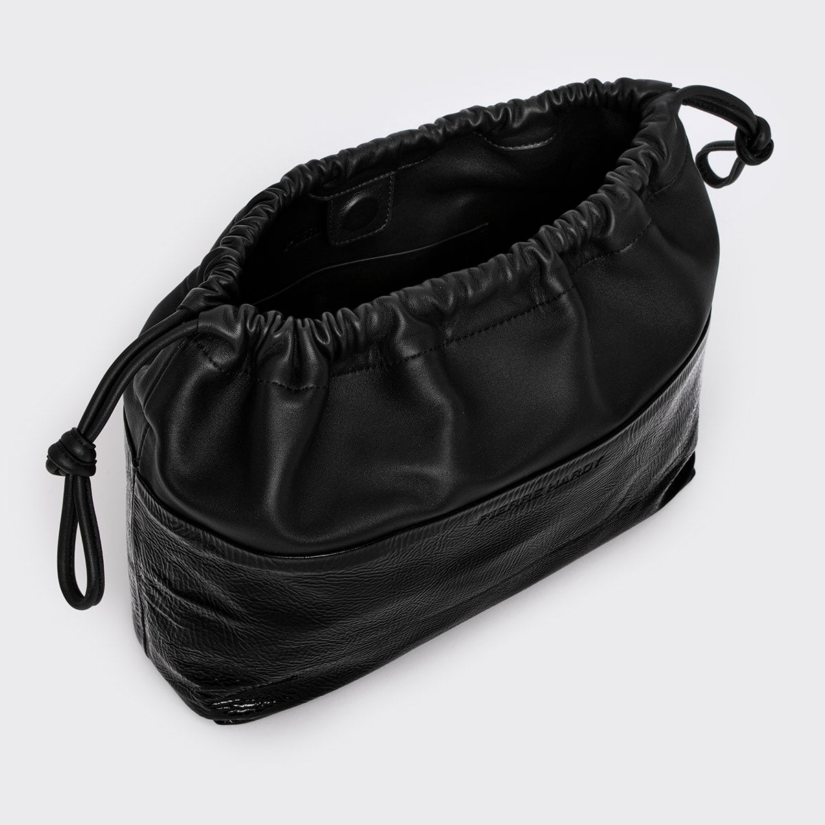 Pierre Hardy POCHETTE TWIN MAXI, cuir de chevreau verni noir et cuir d'agneau noir, vue 2
