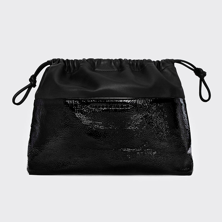 Pierre Hardy POCHETTE TWIN MAXI, cuir de chevreau verni noir et cuir d'agneau noir, vue 6