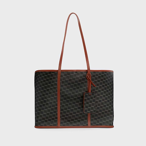 Pierre Hardy CABAS CAB, toile enduite cube perspective noir et cuir de veau rouille