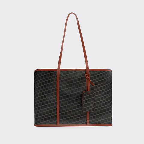 Pierre Hardy CABAS CAB, toile enduite cube perspective noir et cuir de veau rouille