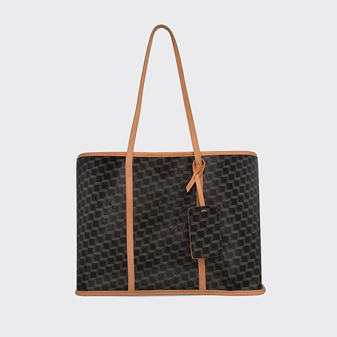 Pierre Hardy CABAS CAB, toile enduite cube perspective noir et ganses en cuir de veau naturel