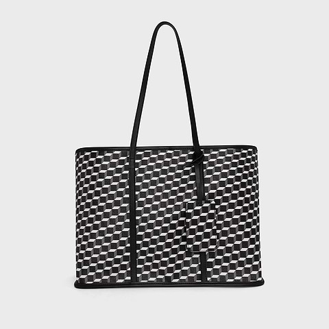 Pierre Hardy CABAS CAB, toile enduite cube perspective et ganses en cuir de veau noir