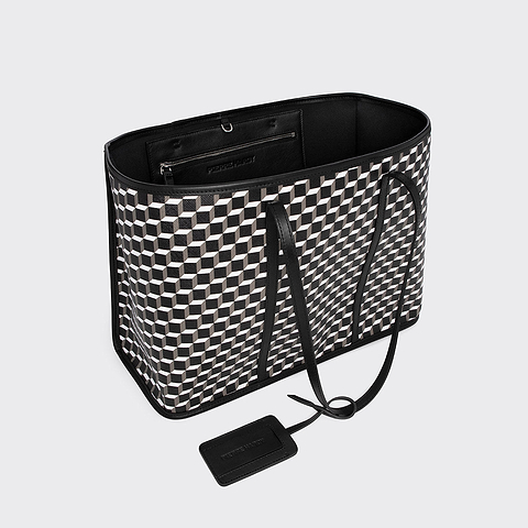 Pierre Hardy CABAS CAB, toile enduite cube perspective et ganses en cuir de veau noir, vue 2