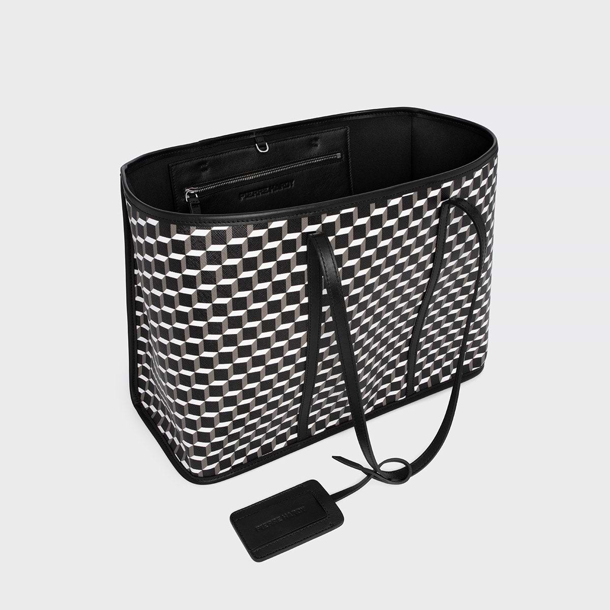 Pierre Hardy CABAS CAB, toile enduite cube perspective et ganses en cuir de veau noir, vue 2