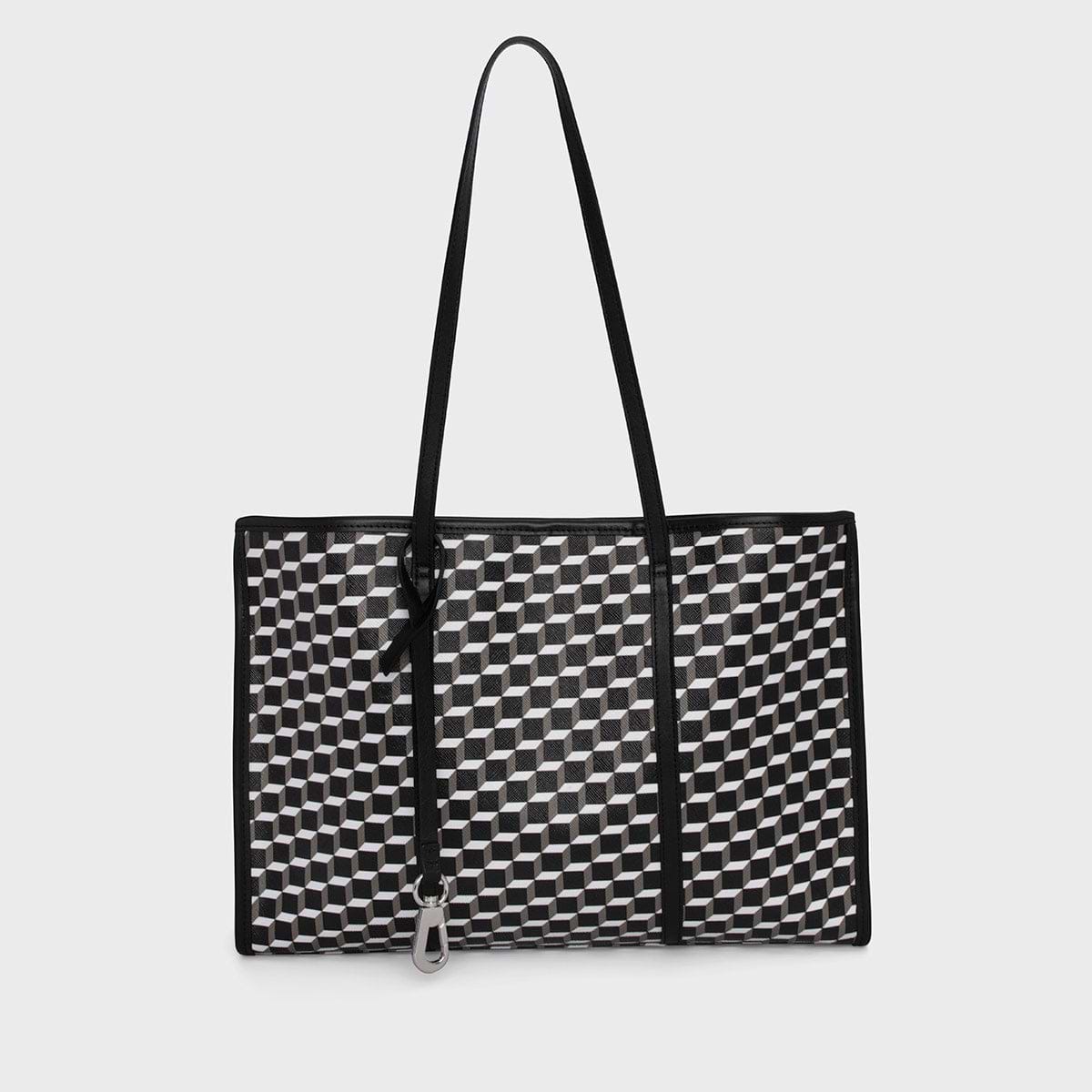 Pierre Hardy CABAS CAB, toile enduite cube perspective et ganses en cuir de veau noir, vue 5