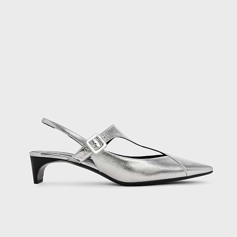 Pierre Hardy ESCARPIN SLINGBACK EDDIE, cuir de chevreau métallisé argenté