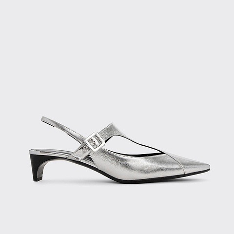 Pierre Hardy ESCARPIN SLINGBACK EDDIE, cuir de chevreau métallisé argenté