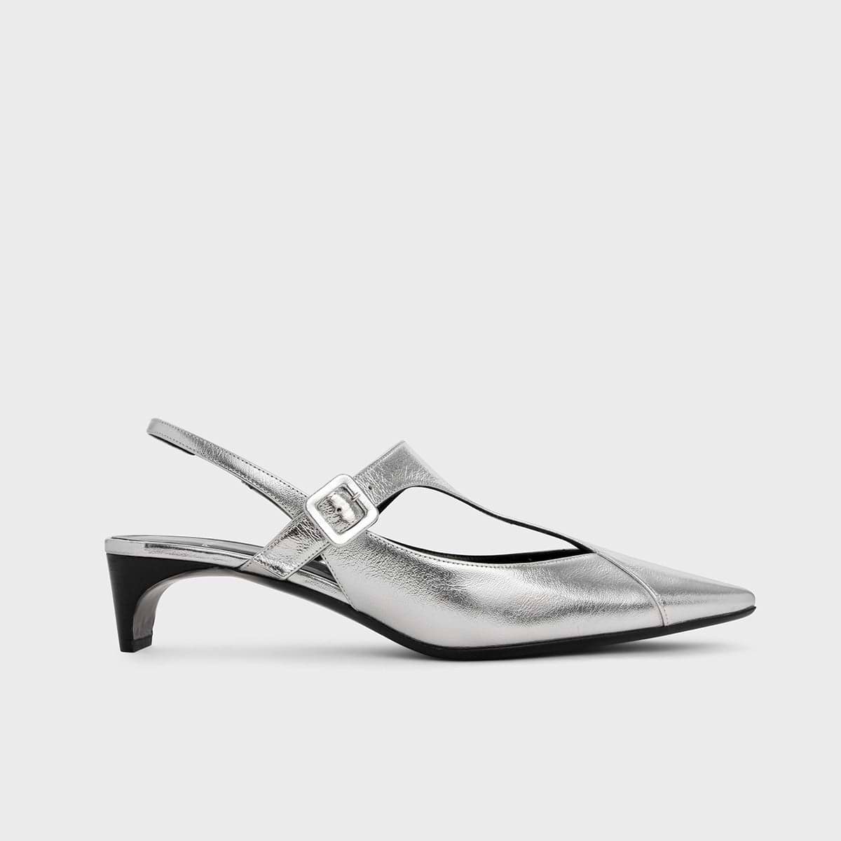 Pierre Hardy ESCARPIN SLINGBACK EDDIE, cuir de chevreau métallisé argenté