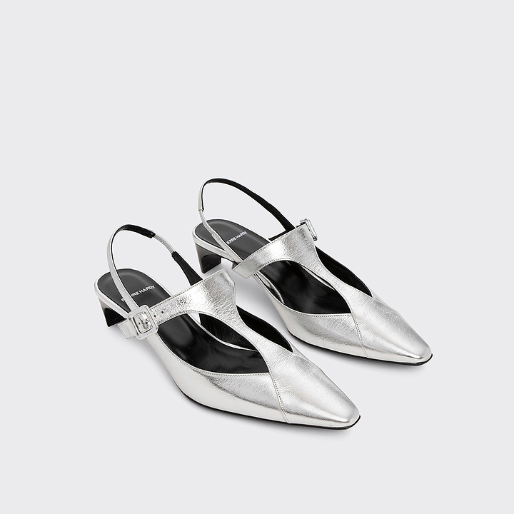 Pierre Hardy ESCARPIN SLINGBACK EDDIE, cuir de chevreau métallisé argenté, vue 6
